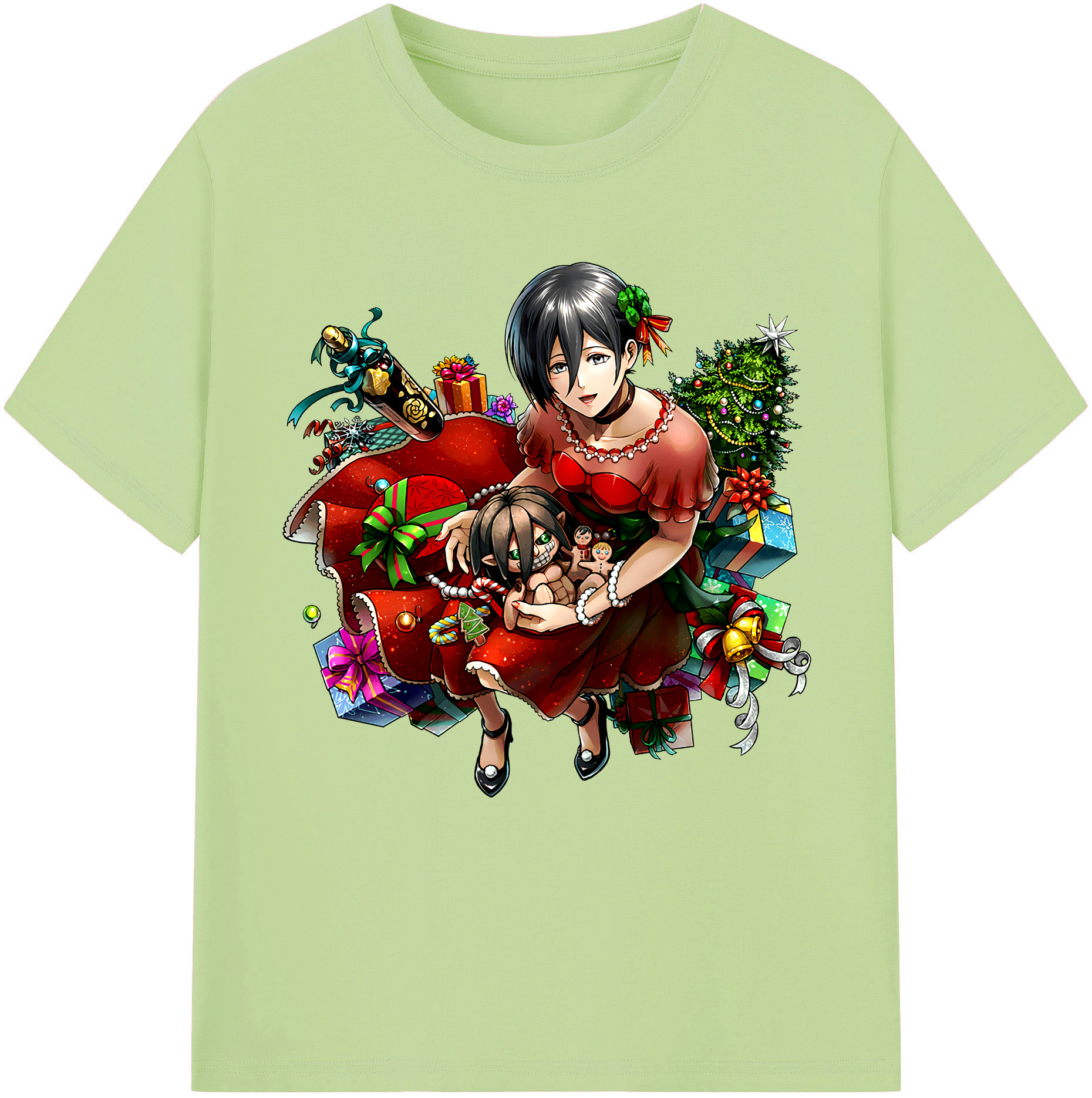 （画像用） 進撃の巨人 ミカサ·アッカーマン Attack on Titan Mikasa Ackerman 綿100％半袖Tシャツ（フロントプリント）